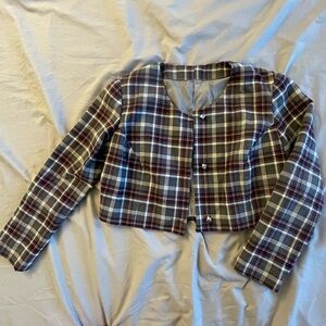 Purple Plaid Cropped Blazer Jacket